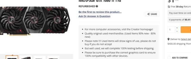 Newegg listing offers up a GTX 1080 Ti for $1.63, if you ignore the $400 shipping — strange listing sparks many questions