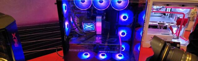 Adata showcases case with a glass panel that curves from the side to the top — Invader X Pro also includes a 5-inch LCD monitor