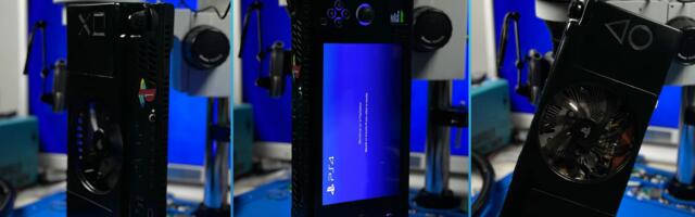 PS4 Slim transformed into a handheld, powered by a miniaturized motherboard in a 3D-printed case — features a 7-inch OLED screen, HDMI out, and 3-hour battery life