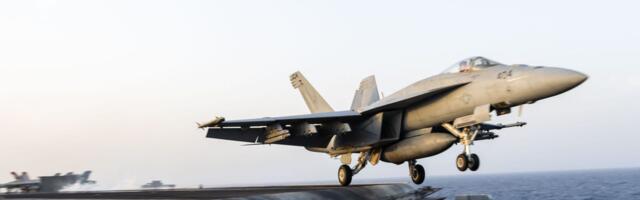 A US Navy aircraft carrier in the Red Sea fight just lost another $60 million Super Hornet. This one fell off the ship.