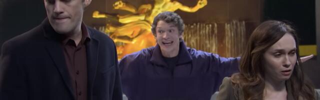 Connor Storrie and Hudson Williams are having a blast in SNL ice rink sketch