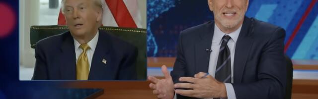Jon Stewart gleefully recaps Trump being bombarded by Epstein questions in Scotland