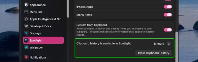 Apple Expands Spotlight Clipboard Settings in macOS Tahoe 26.1