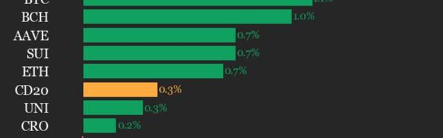 CoinDesk 20 performance update: Stellar (XLM) gains 1.5%, leading index higher