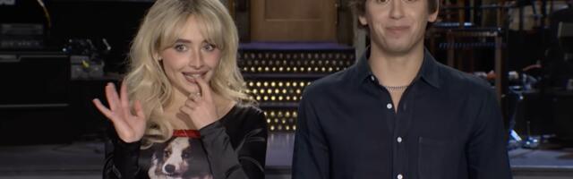 Sabrina Carpenter flirts with the camera operator during SNL promo