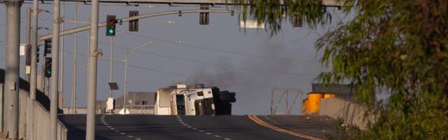 Overturned truck spills lithium-ion batteries on California freeway, sparks fire