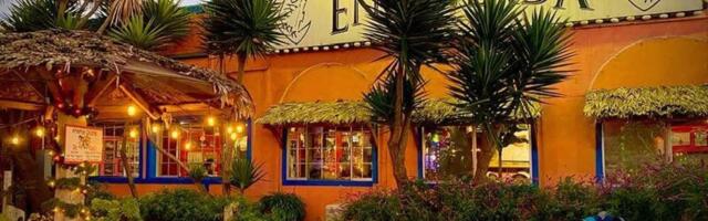 Sun setting on Whole Enchilada restaurant in Moss Landing