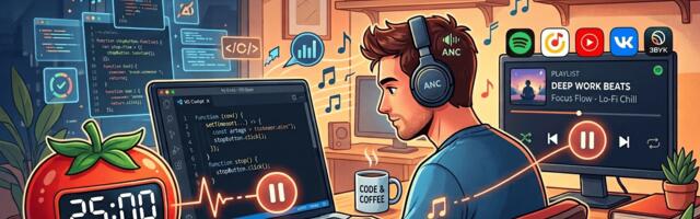 Pomodoro Music, или свой Pomodoro таймер для музыки без вайбкодинга и приложений