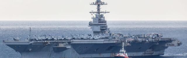 The US Navy's most advanced aircraft carrier pulled into port after months at sea facing combat, fire, and plumbing problems