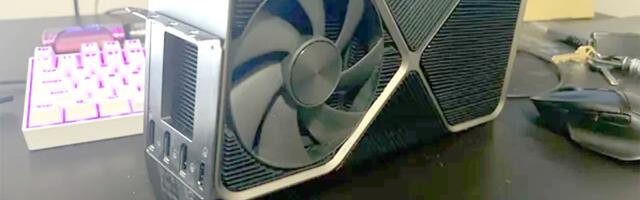 RTX 4090 Ti prototype surfaced in the trash — massive GPU has PCB parallel to the motherboard with display connectors mounted on a separate daughterboard