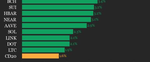 CoinDesk 20 Performance Update: Avalanche (AVAX) Gains 5.2% as Nearly All Assets Rise