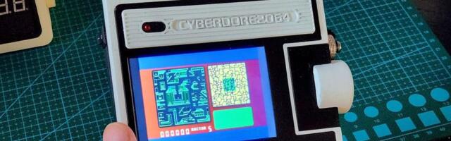 Cyberdore 2064 Cyberdeck features an oversized scroll wheel, handle, OLED display, and Raspberry Pi Zero