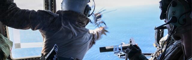US Marines launched a drone from a moving helicopter to scout a ship for a special operations boarding team