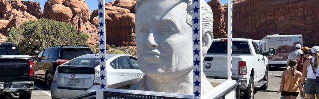 A giant Elon Musk bust was spotted at a Utah national park with a sign calling out DOGE cuts
