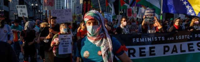 Pro-abortion rights and LGBTQ+ protesters rally ahead of the start of the DNC