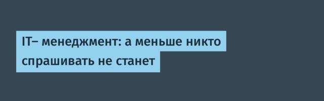 IT- менеджмент: а меньше никто спрашивать не станет