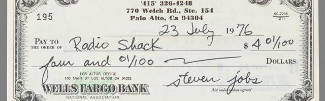 Apple Computer Check Signed by Steve Jobs Sells for $46,000