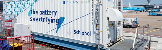 What is an iron flow battery and why is Schiphol Airport testing one?