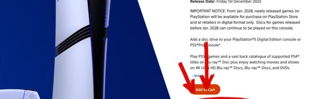 Sony still has to ration attachable disc drives sales to "1 per order" due to "high demand" despite plans to end production of physical discs for PlayStation games