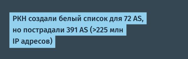 РКН создали белый список для 72 AS, но пострадали 391 AS (>225 млн IP адресов)
