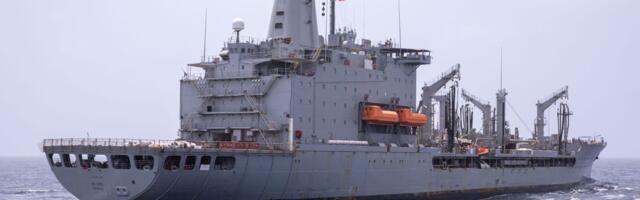 A deployed US Navy fuel ship suffered damage after apparently running into something in the Middle East