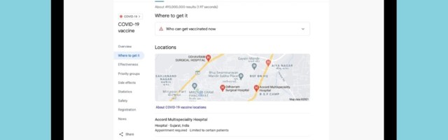 How to use Google search to find the nearest vaccination center in India